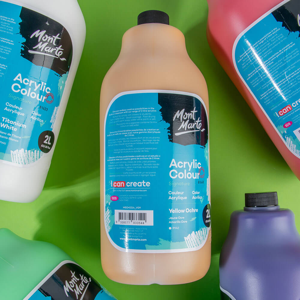 Mont Marte Acrylic Colour Paint Signature 2L 67 6 Us Fl Oz Bottle Yellow Ochre