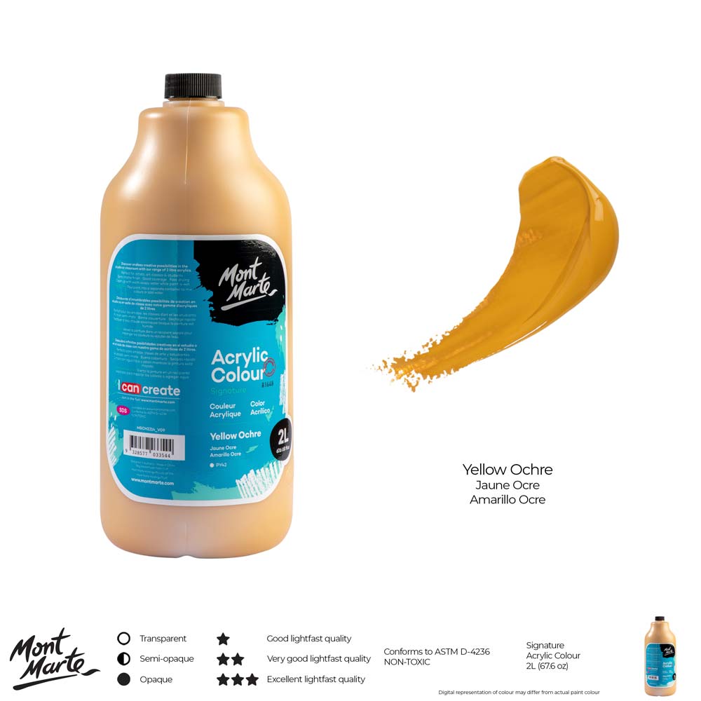 Mont Marte Acrylic Colour Paint Signature 2L 67 6 Us Fl Oz Bottle Yellow Ochre