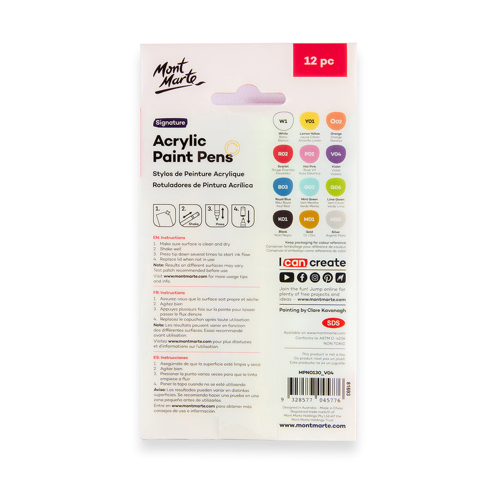 Mont Marte Acrylic Paint Pens Signature Broad Tip 12Pc