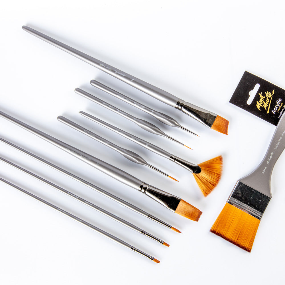 Mont Marte Artist Acrylic Brush Premium Taklon Flat Long 2