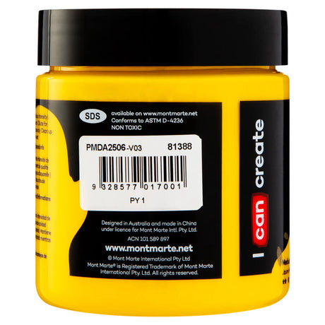 Mont Marte Dimension Acrylic Premium 250Ml 8 5 Us Fl Oz Medium Yellow