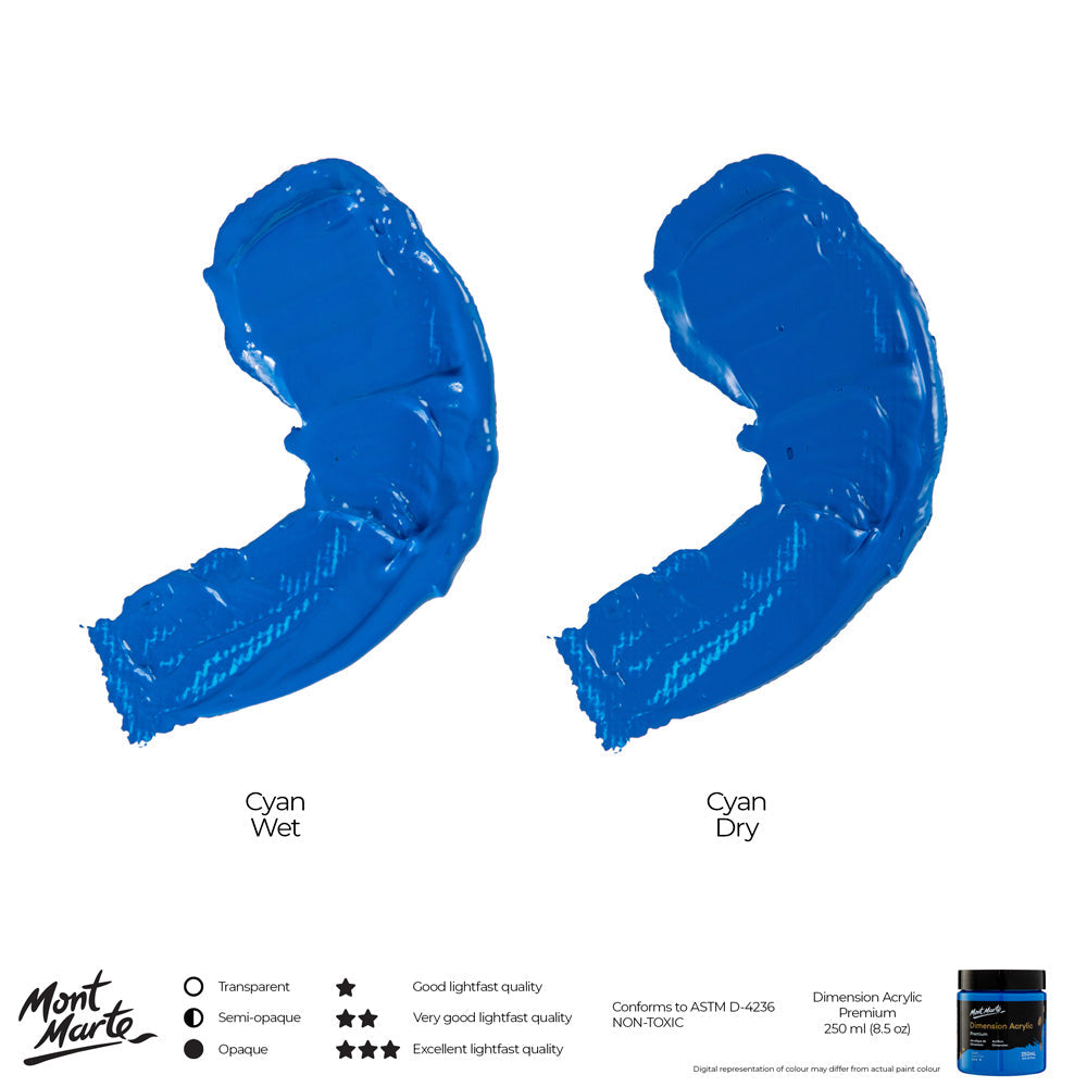 Mont Marte Dimension Acrylic Premium 250Ml 8 5 Us Fl Oz Cyan Blue