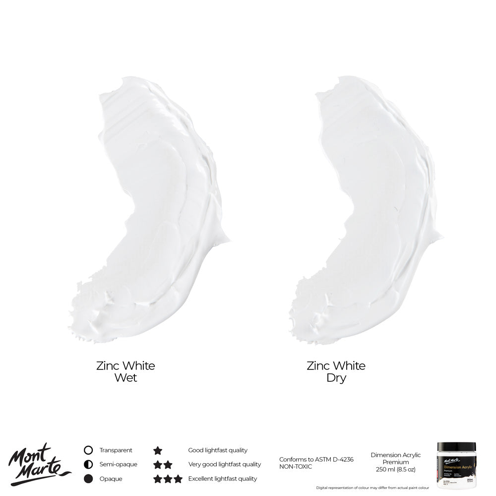 Mont Marte Dimension Acrylic Premium 250Ml 8 5 Us Fl Oz Zinc White