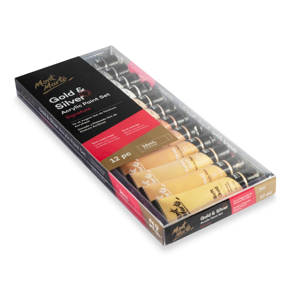Mont Marte Gold And Silver Acrylic Paint Set Signature 12Pc X 36Ml 1 2 Us Fl Oz