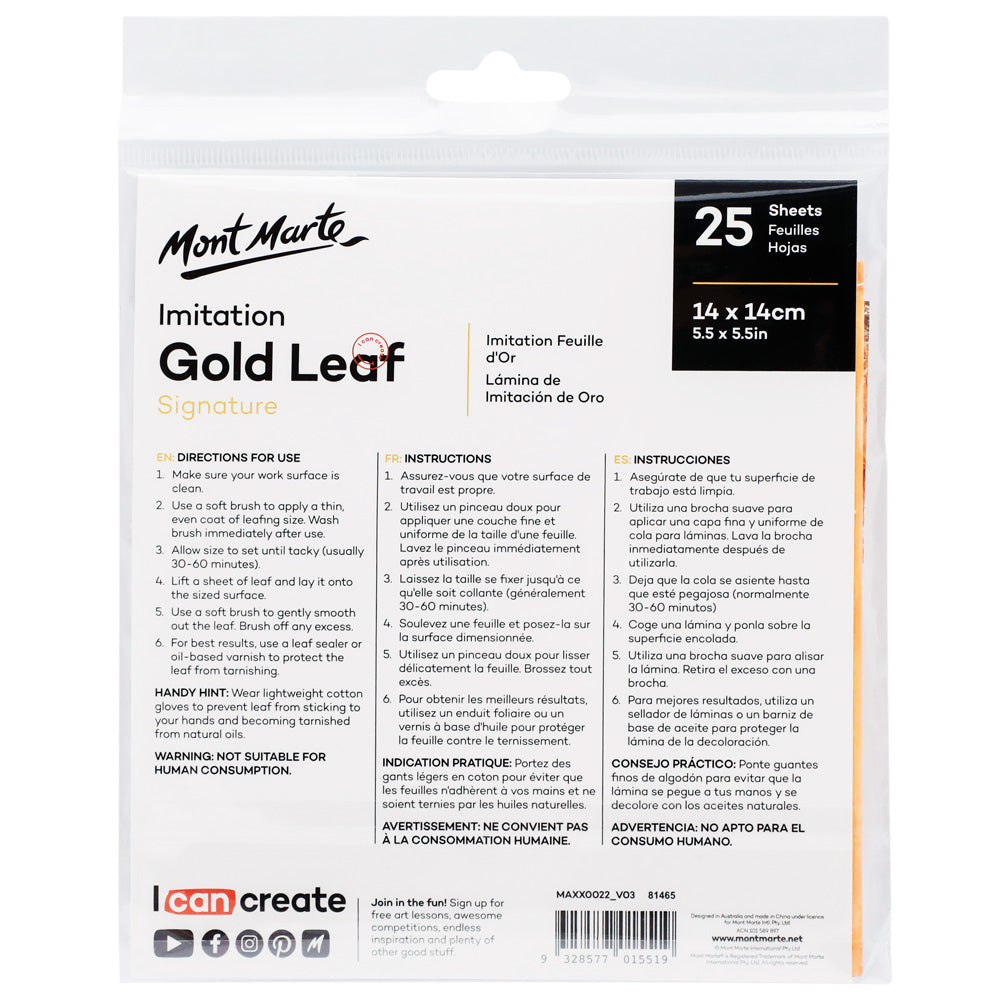 Mont Marte Imitation Gold Leaf Signature 14Cm X 14Cm 5 5In 25 Sheets