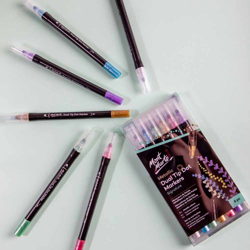 Mont Marte Metallic Dual Tip Dot Markers Signature 6Pc