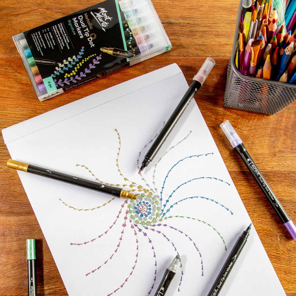 Mont Marte Metallic Dual Tip Dot Markers Signature 6Pc