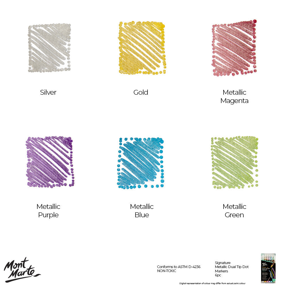 Mont Marte Metallic Dual Tip Dot Markers Signature 6Pc