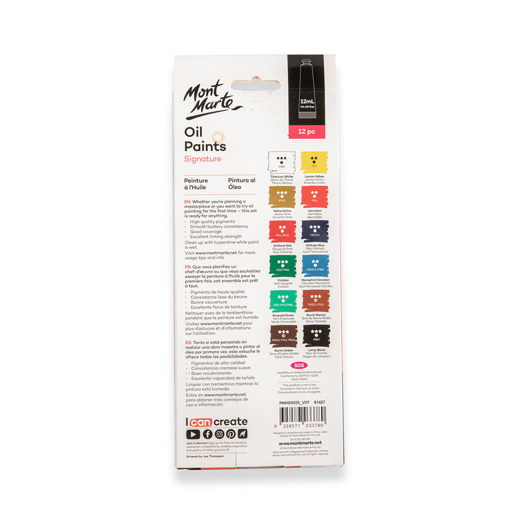 Mont Marte Oil Paints Signature 12Pc X 12Ml 0 4 Us Fl Oz