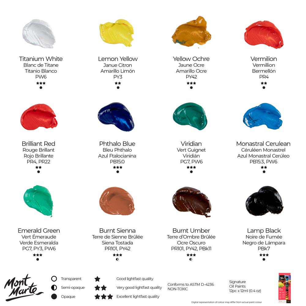 Mont Marte Oil Paints Signature 12Pc X 12Ml 0 4 Us Fl Oz