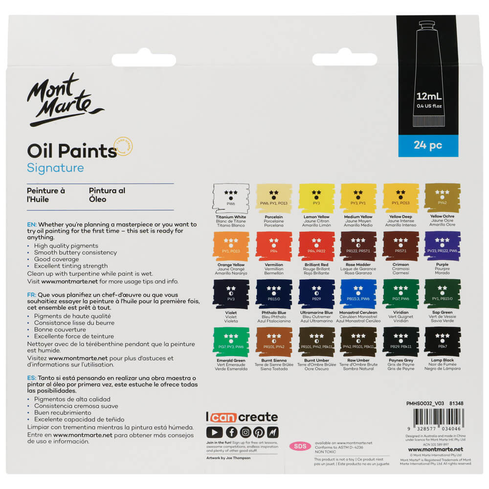 Mont Marte Oil Paints Signature 24Pc X 12Ml 0 4 Us Fl Oz