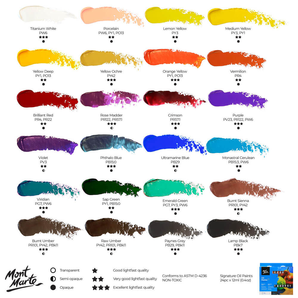 Mont Marte Oil Paints Signature 24Pc X 12Ml 0 4 Us Fl Oz