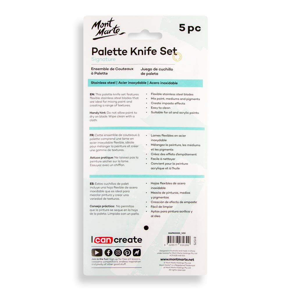 Mont Marte Palette Knife Set Signature 5Pc