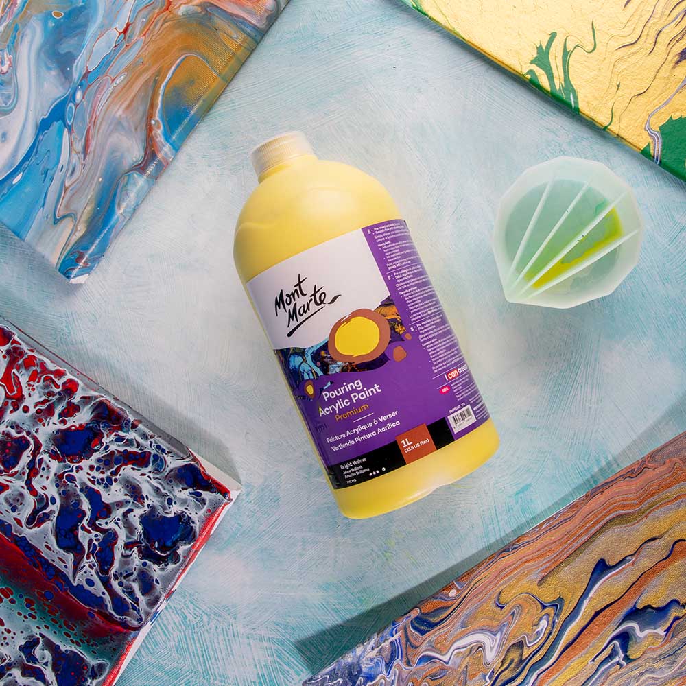 Mont Marte Pouring Acrylic Paint Premium 1L 33 8 Us Fl Oz Bottle Bright Yellow