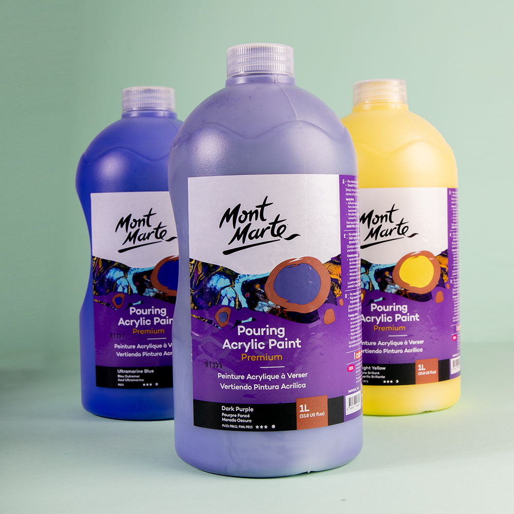Mont Marte Pouring Acrylic Paint Premium 1L 33 8 Us Fl Oz Bottle Bright Yellow