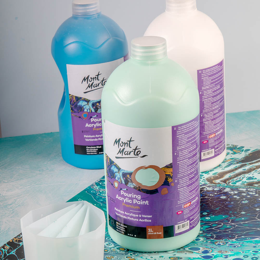 Mont Marte Pouring Acrylic Paint Premium 1L 33 8 Us Fl Oz Bottle Mint Green