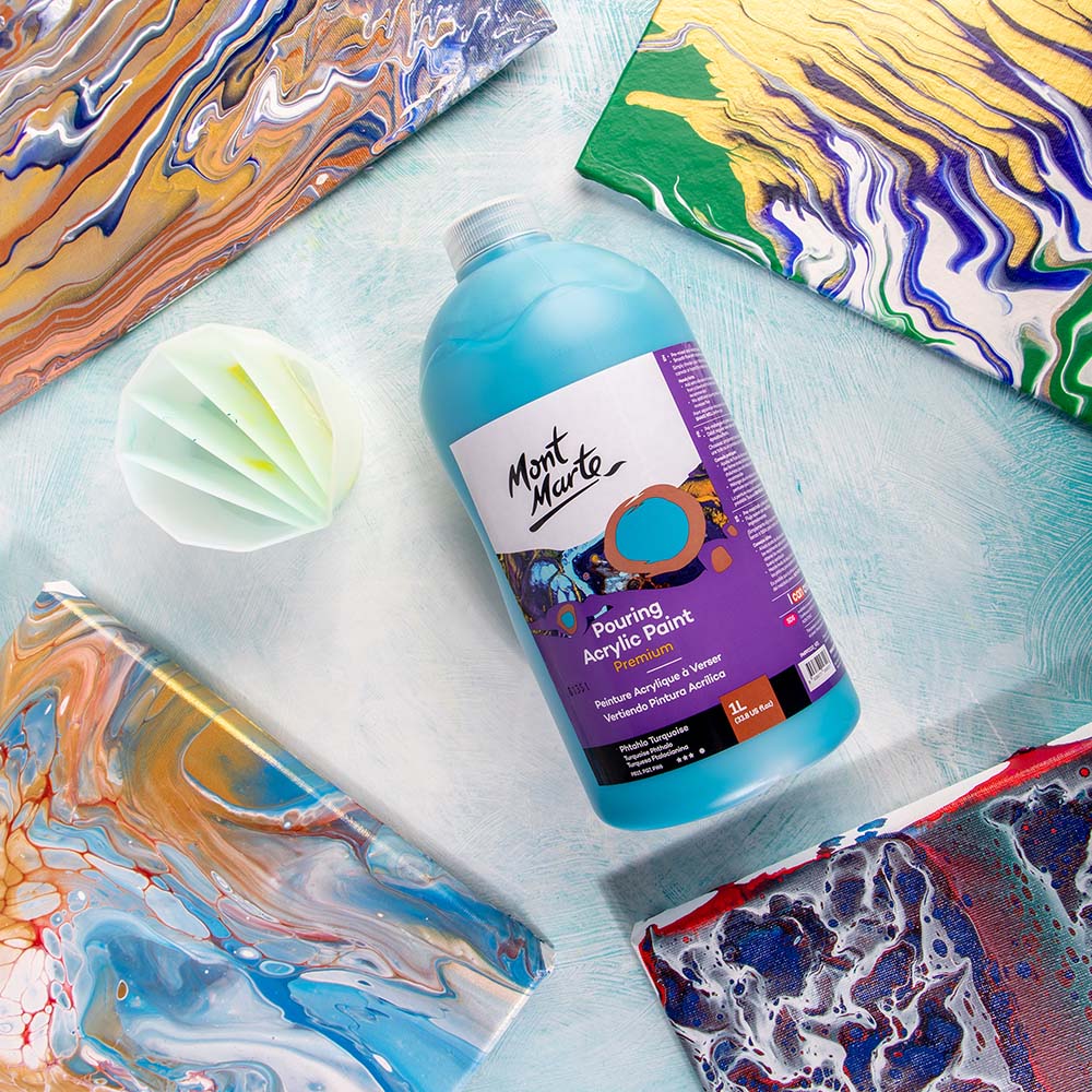 Mont Marte Pouring Acrylic Paint Premium 1L 33 8 Us Fl Oz Bottle Phthalo Turquoise