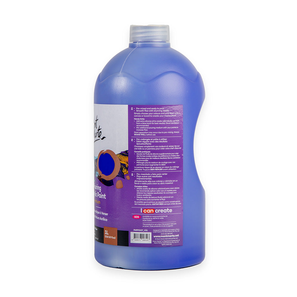 Mont Marte Pouring Acrylic Paint Premium 1L 33 8 Us Fl Oz Bottle Ultramarine Blue