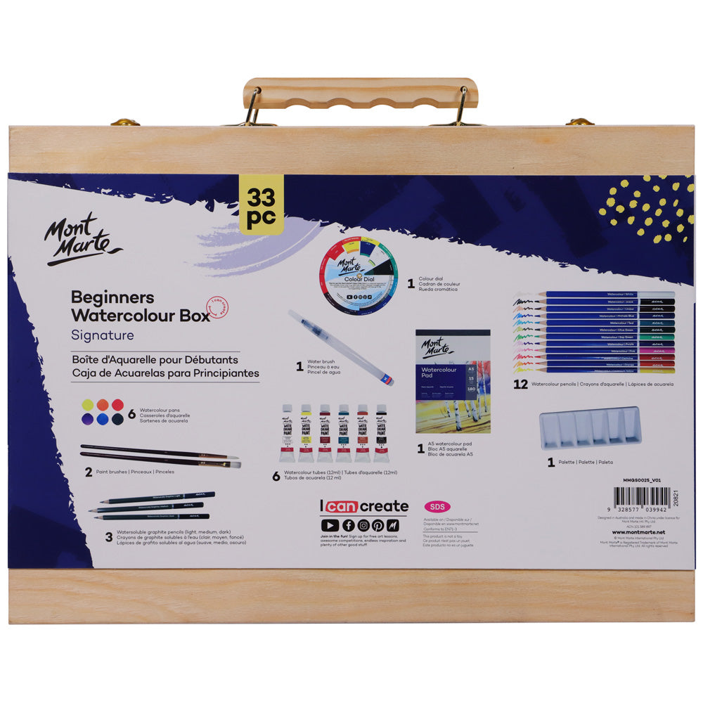 Mont Marte Beginners Watercolour Box Signature 33Pc
