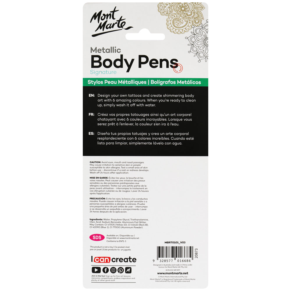 Mont Marte Metallic Body Pens Signature 6Pc