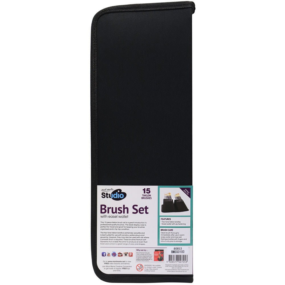 Mont Marte Studio Brush Set In Easel Wallet 15Pc