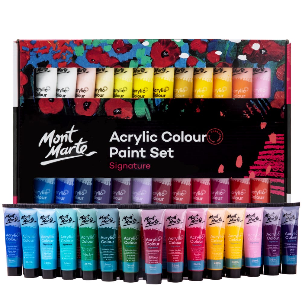 Mont Marte Acrylic Colour Paint Set Signature 48Pc X 36Ml (1.2 Us Fl.Oz)