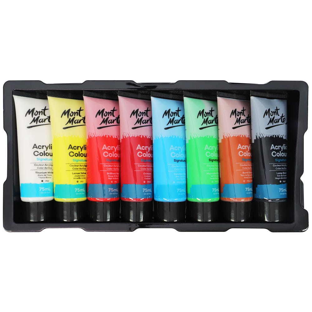 Mont Marte Acrylic Colour Paint Set Signature 8Pc X 75Ml 2 54Oz
