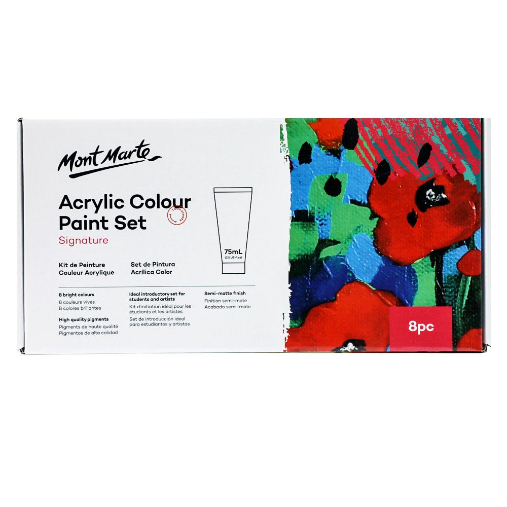 Mont Marte Acrylic Colour Paint Set Signature 8Pc X 75Ml 2 54Oz