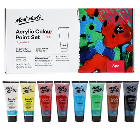 Mont Marte Signature Acrylic Color Paint Set, 8 X 2.5Oz (75Ml)