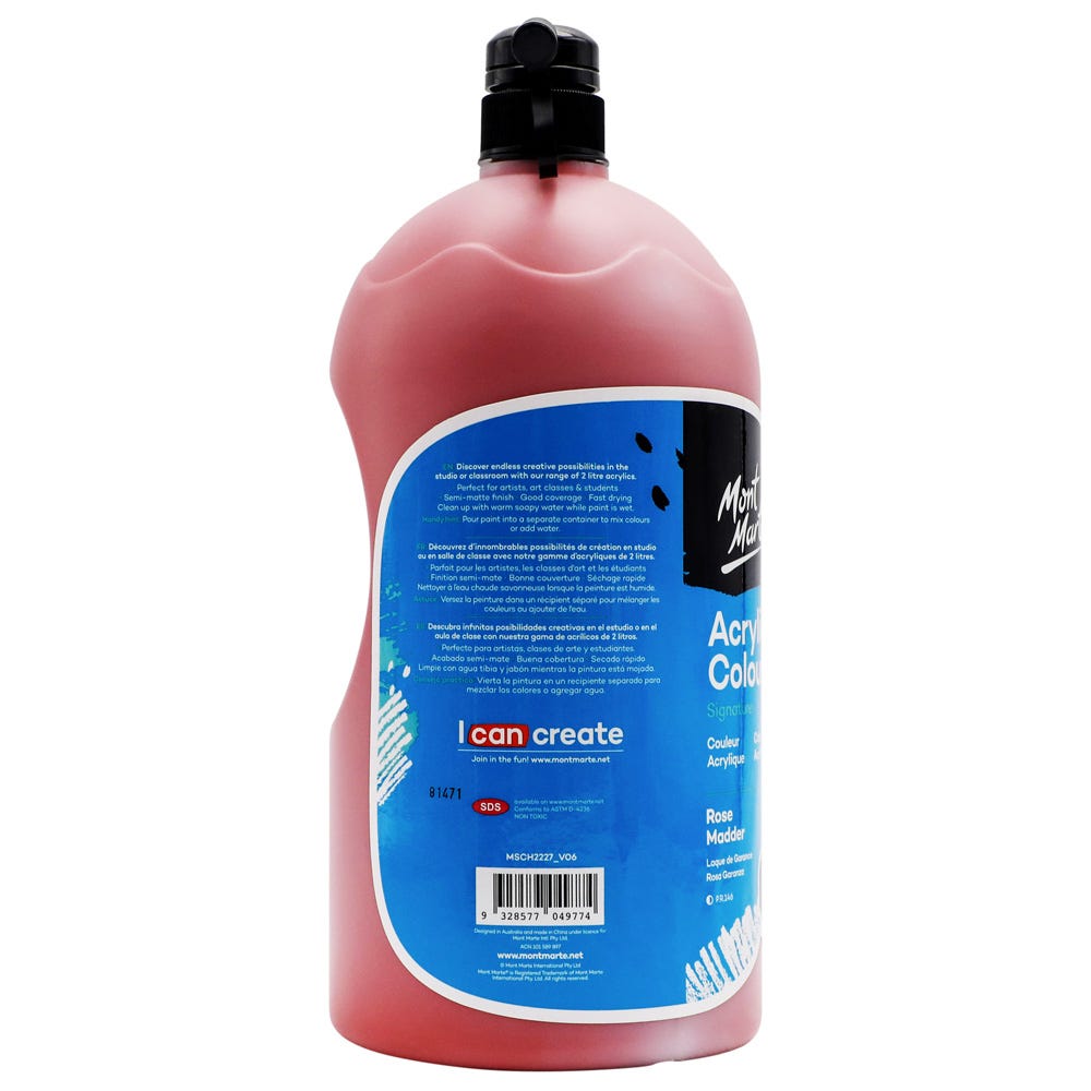 Mont Marte Acrylic Colour Paint Signature 2L 67 6 Us Fl Oz Bottle Rose Madder