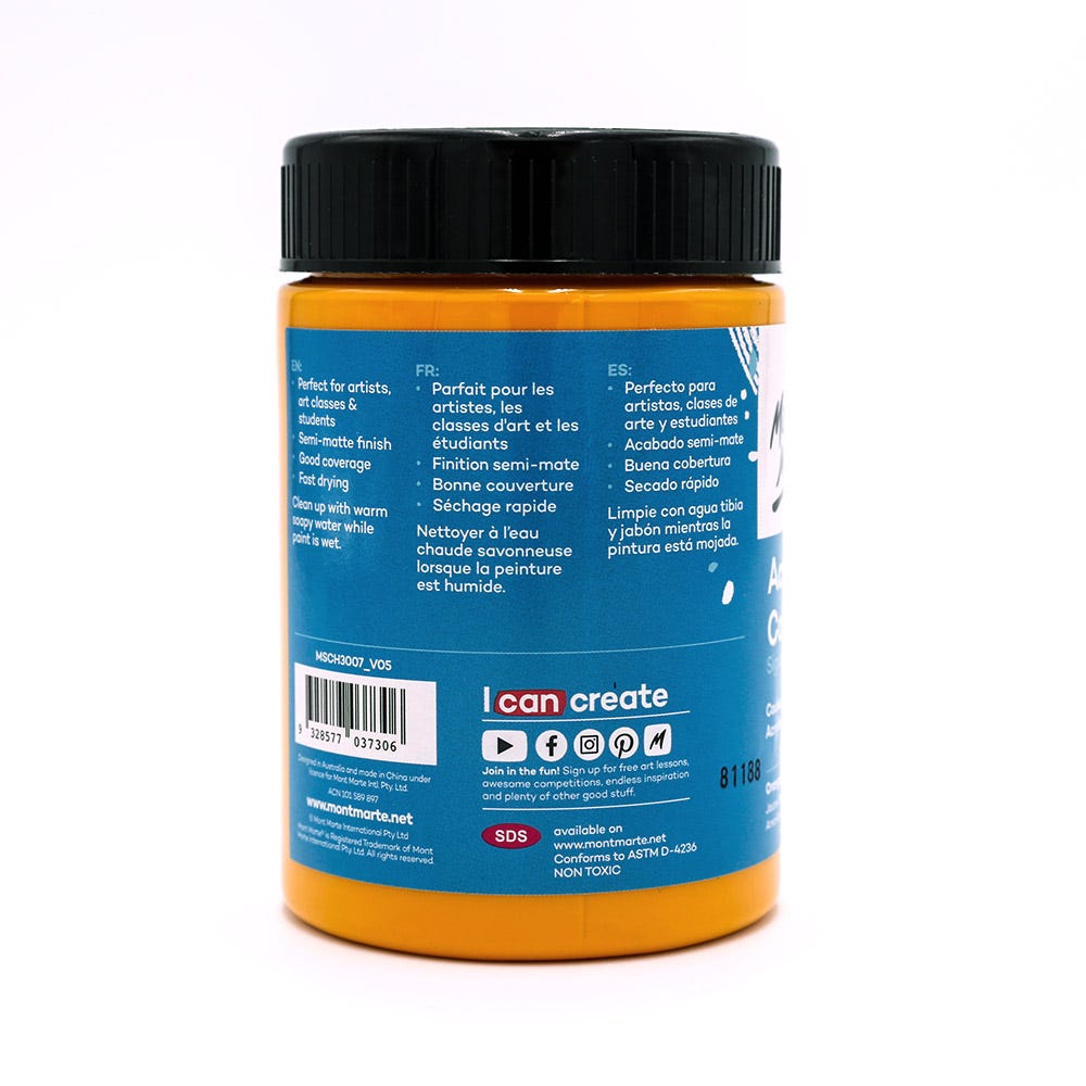 Mont Marte Acrylic Colour Paint Signature 300Ml 10 1 Us Fl Oz Orange Yellow
