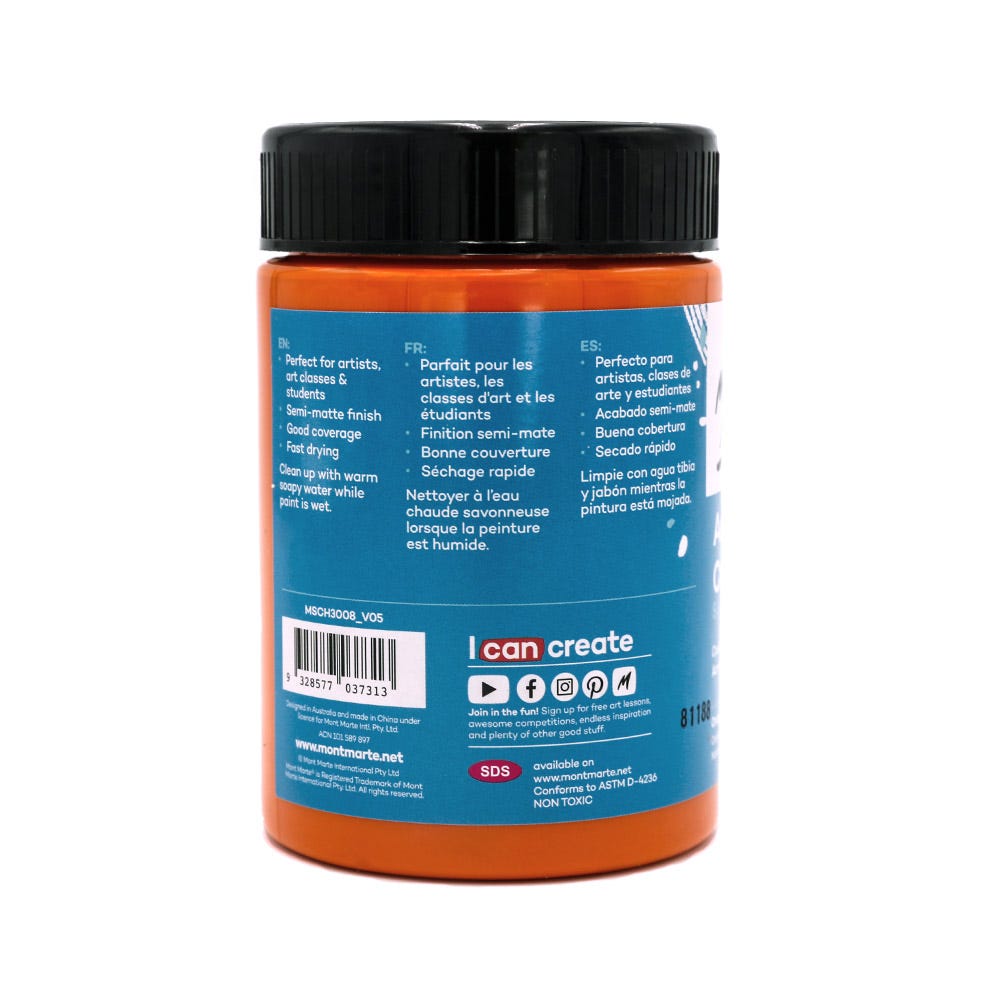 Mont Marte Acrylic Colour Paint Signature 300Ml 10 1 Us Fl Oz Orange