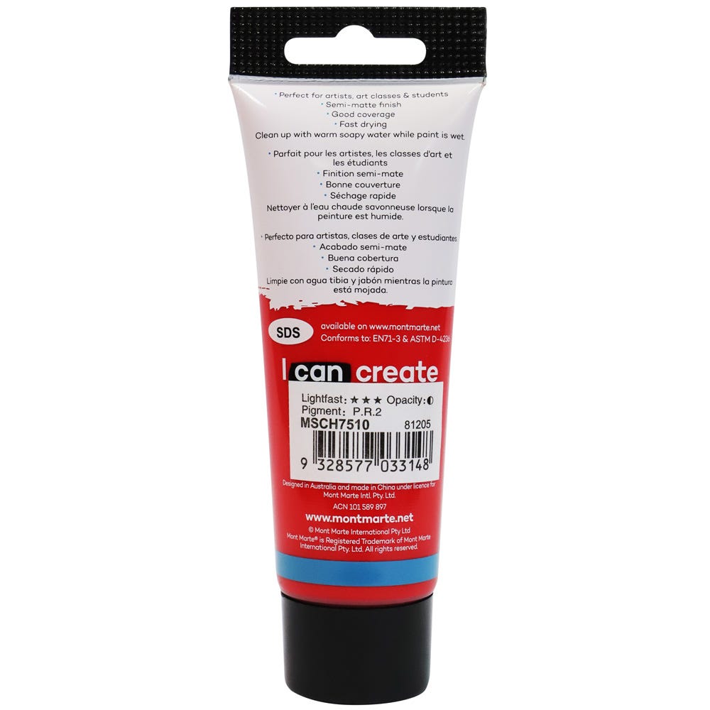 Mont Marte Acrylic Colour Paint Signature 75Ml 2 5 Us Fl Oz Tube Brilliant Red
