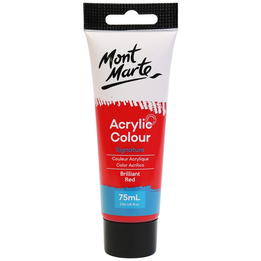 Mont Marte Acrylic Colour Paint Signature 75Ml (2.5 Us Fl.Oz) Tube - Brilliant Red