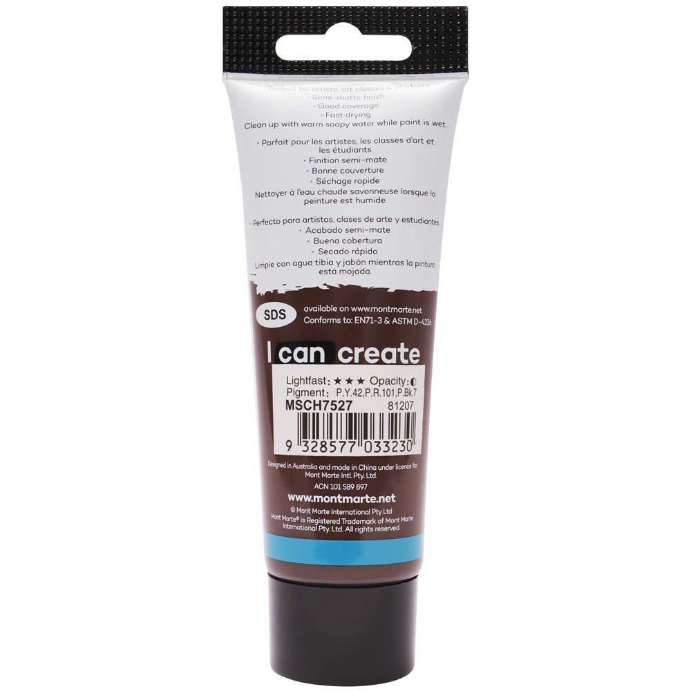 Mont Marte Acrylic Colour Paint Signature 75Ml 2 5 Us Fl Oz Tube Burnt Umber