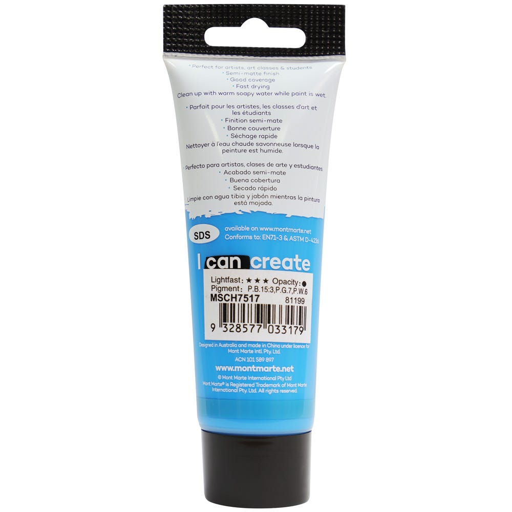 Mont Marte Acrylic Colour Paint Signature 75Ml 2 5 Us Fl Oz Tube Cerulean Blue