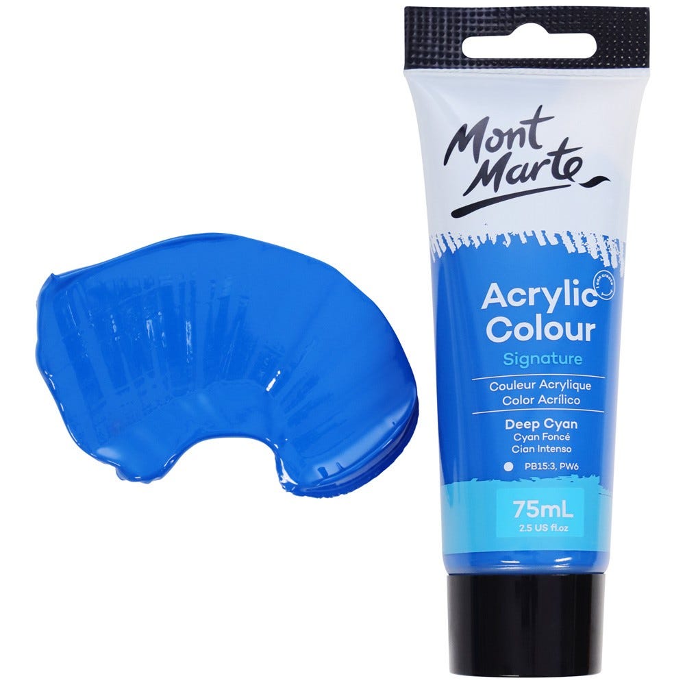 Mont Marte Acrylic Colour Paint Signature 75Ml 2 5 Us Fl Oz Tube Deep Cyan