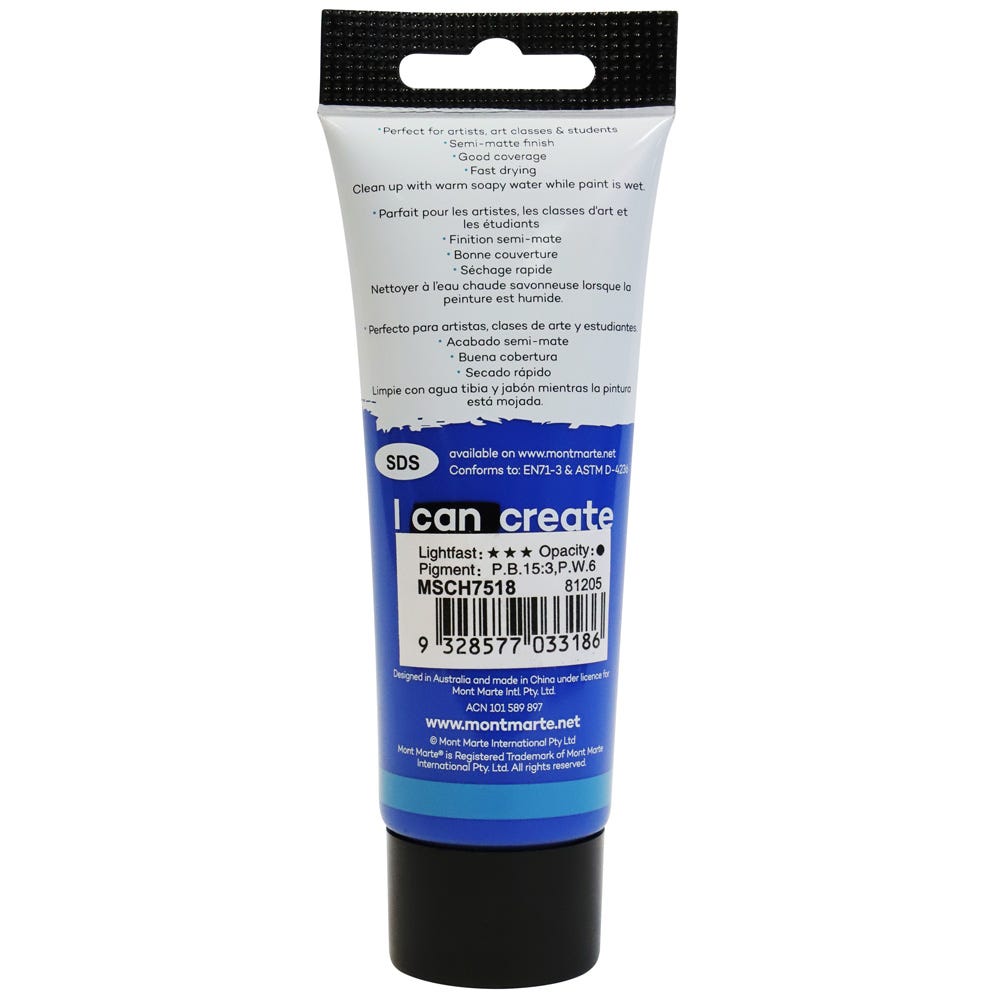 Mont Marte Acrylic Colour Paint Signature 75Ml 2 5 Us Fl Oz Tube Deep Cyan