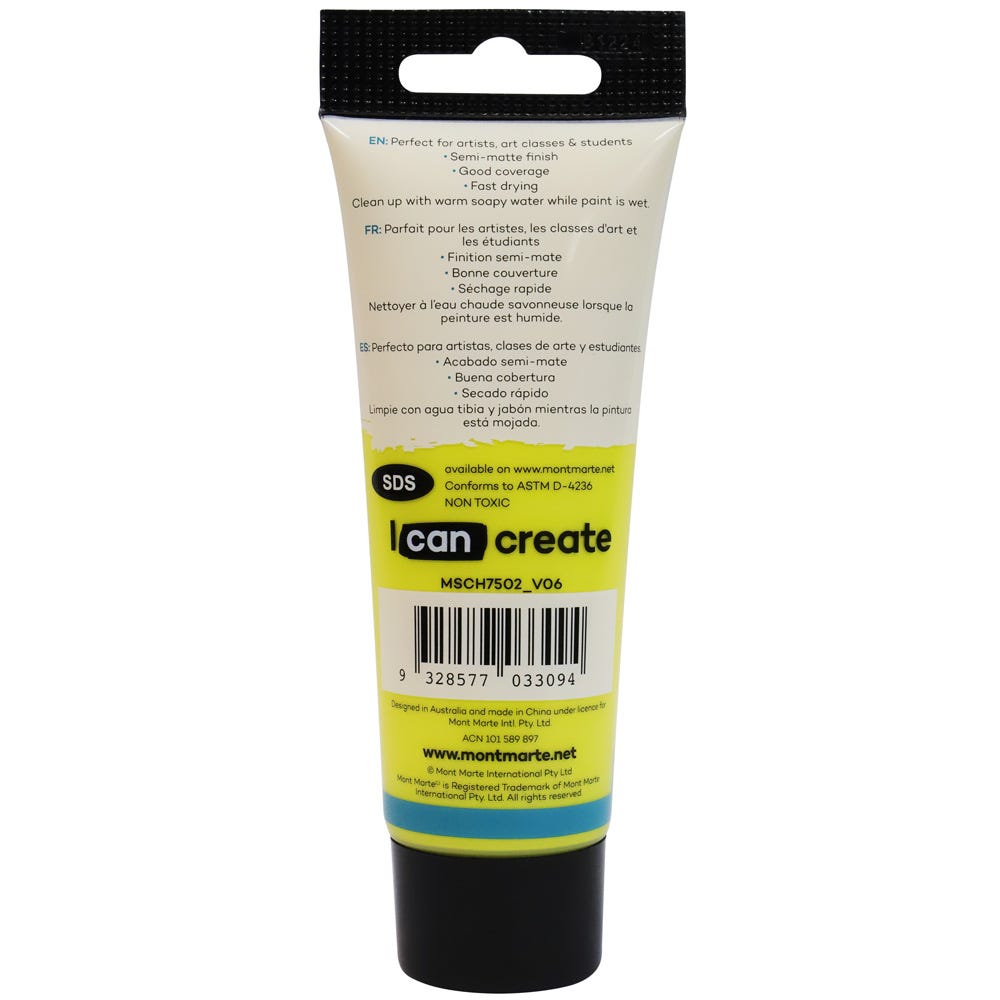 Mont Marte Acrylic Colour Paint Signature 75Ml 2 5 Us Fl Oz Tube Lemon Yellow