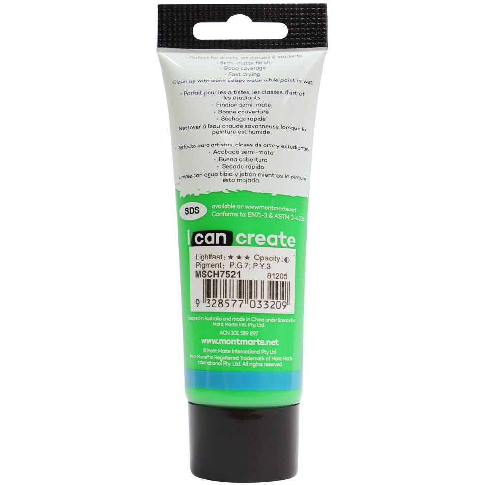 Mont Marte Acrylic Colour Paint Signature 75Ml 2 5 Us Fl Oz Tube Monastral Green