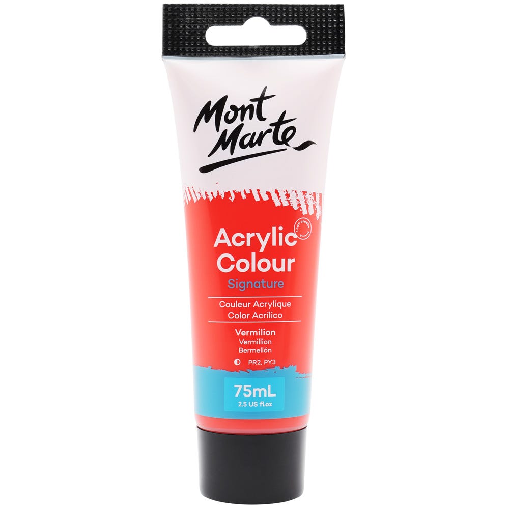 Mont Marte Acrylic Colour Paint Signature 75Ml (2.5 Us Fl.Oz) Tube - Vermilion