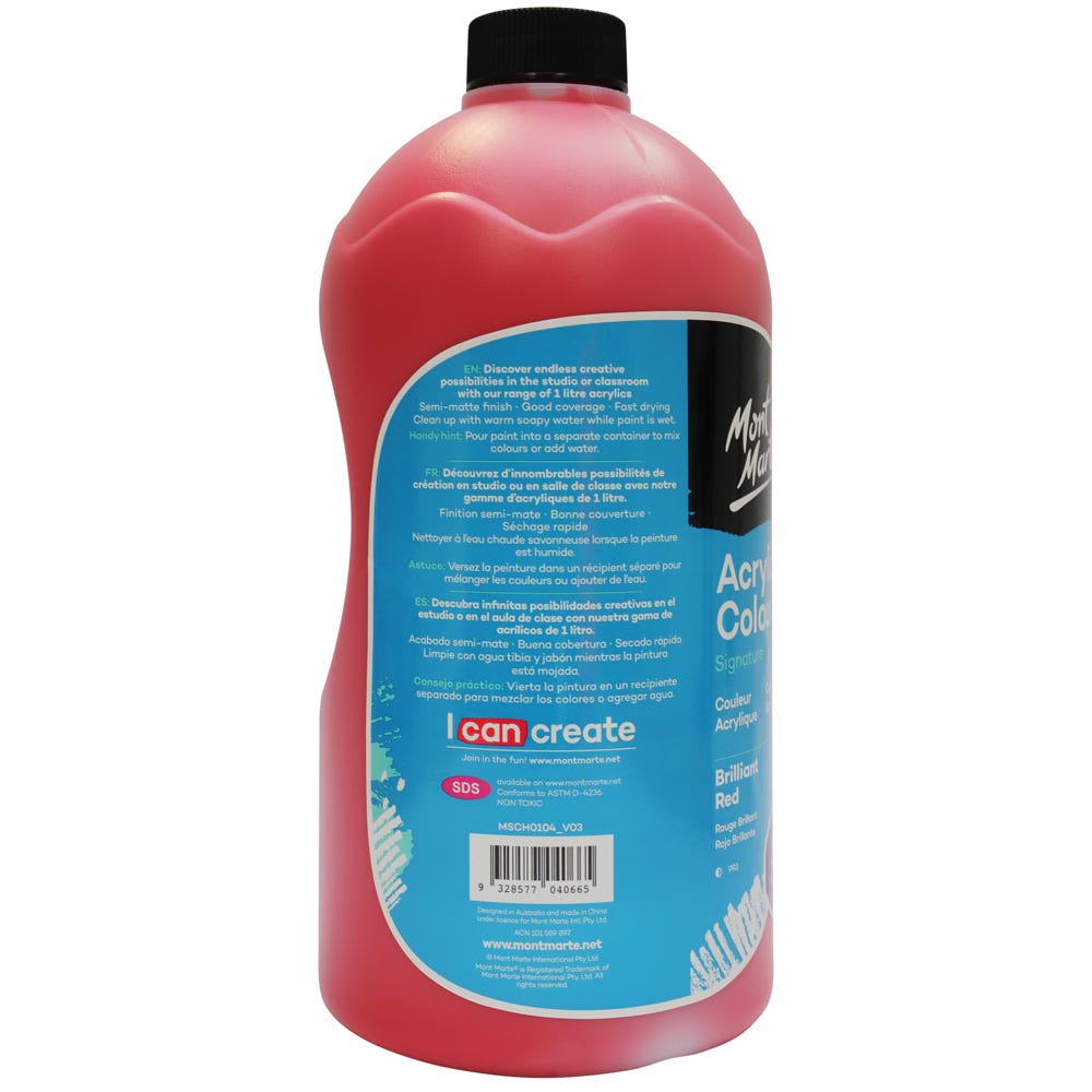 Mont Marte Acrylic Colour Signature 1L 33 8 Us Fl Oz Bottle Brilliant Red