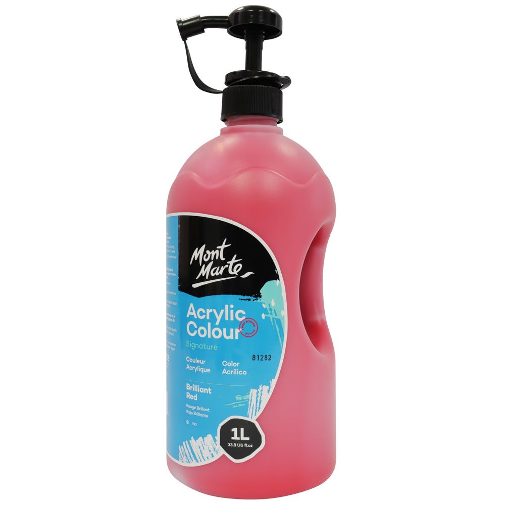 Mont Marte Acrylic Colour Signature 1L (33.8 Us Fl.Oz) Bottle - Brilliant Red