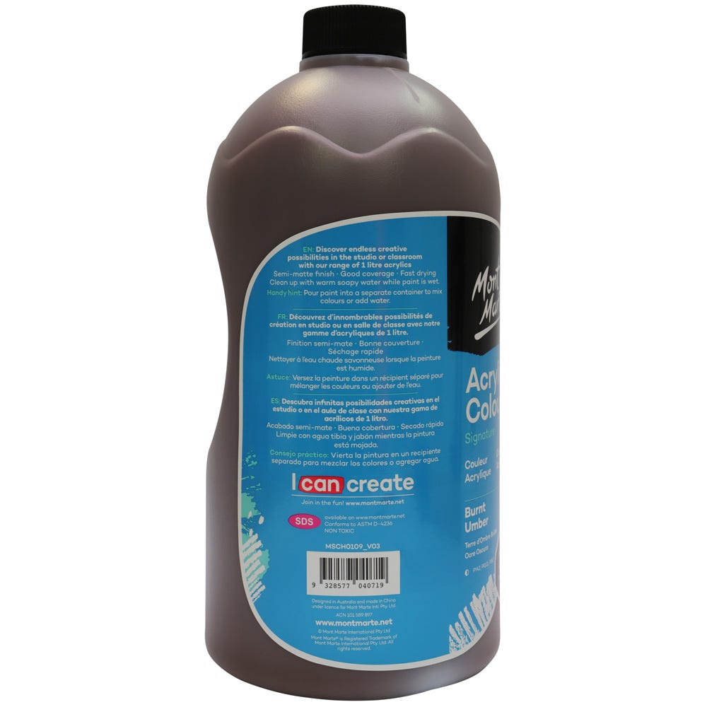 Mont Marte Acrylic Colour Signature 1L 33 8 Us Fl Oz Bottle Burnt Umber