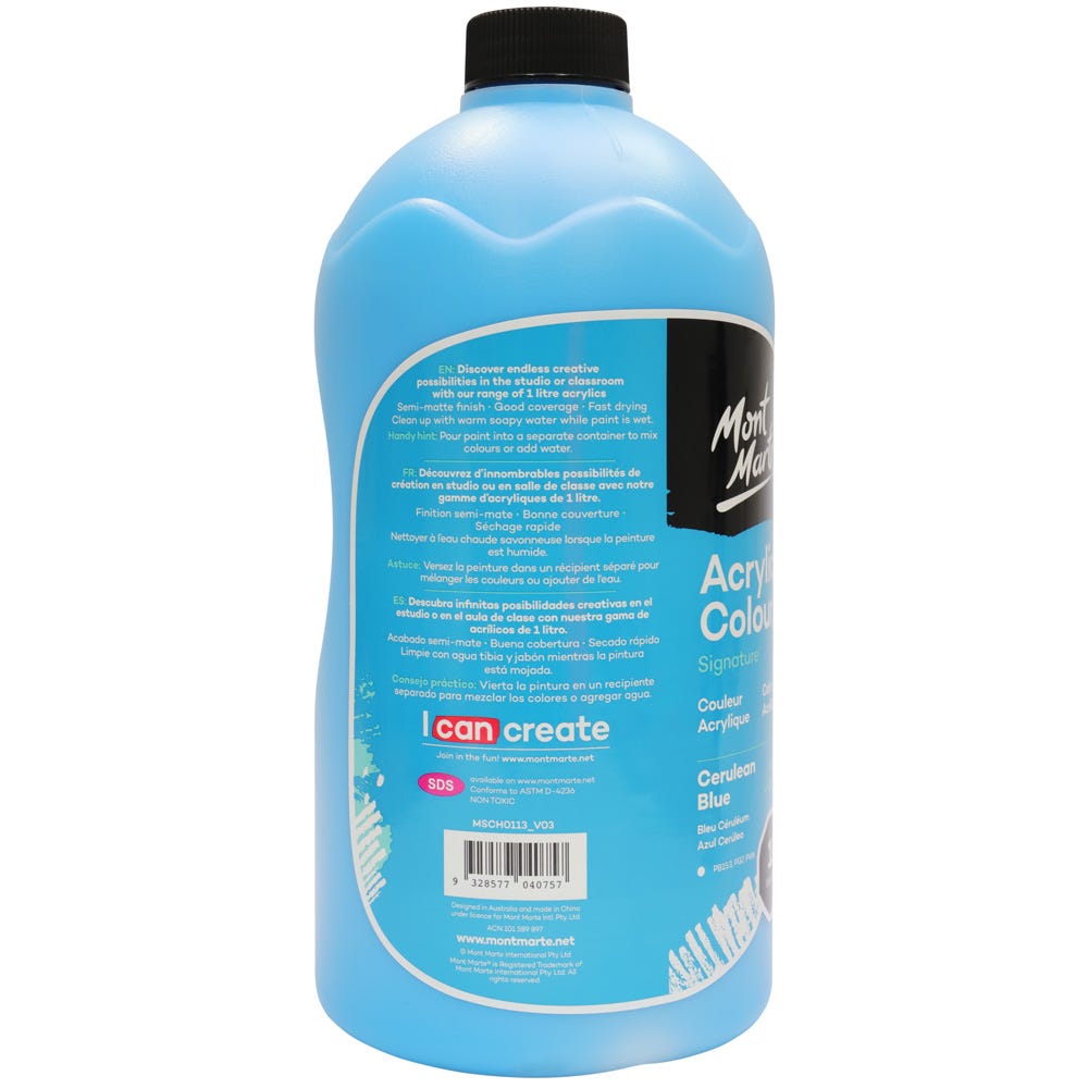 Mont Marte Acrylic Colour Signature 1L 33 8 Us Fl Oz Bottle Cerulean Blue