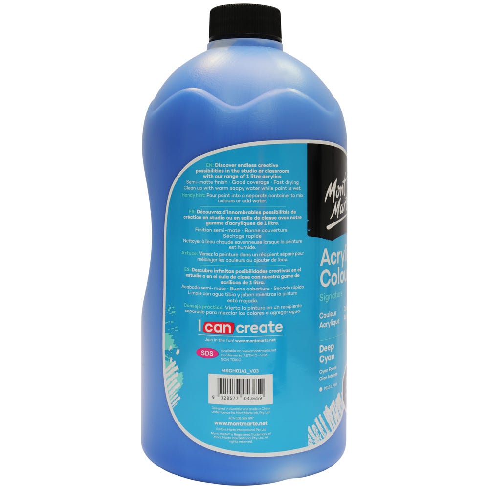 Mont Marte Acrylic Colour Signature 1L 33 8 Us Fl Oz Bottle Deep Cyan