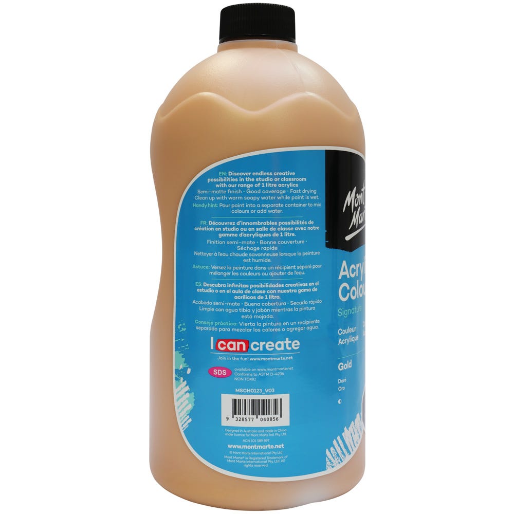Mont Marte Acrylic Colour Signature 1L 33 8 Us Fl Oz Bottle Gold