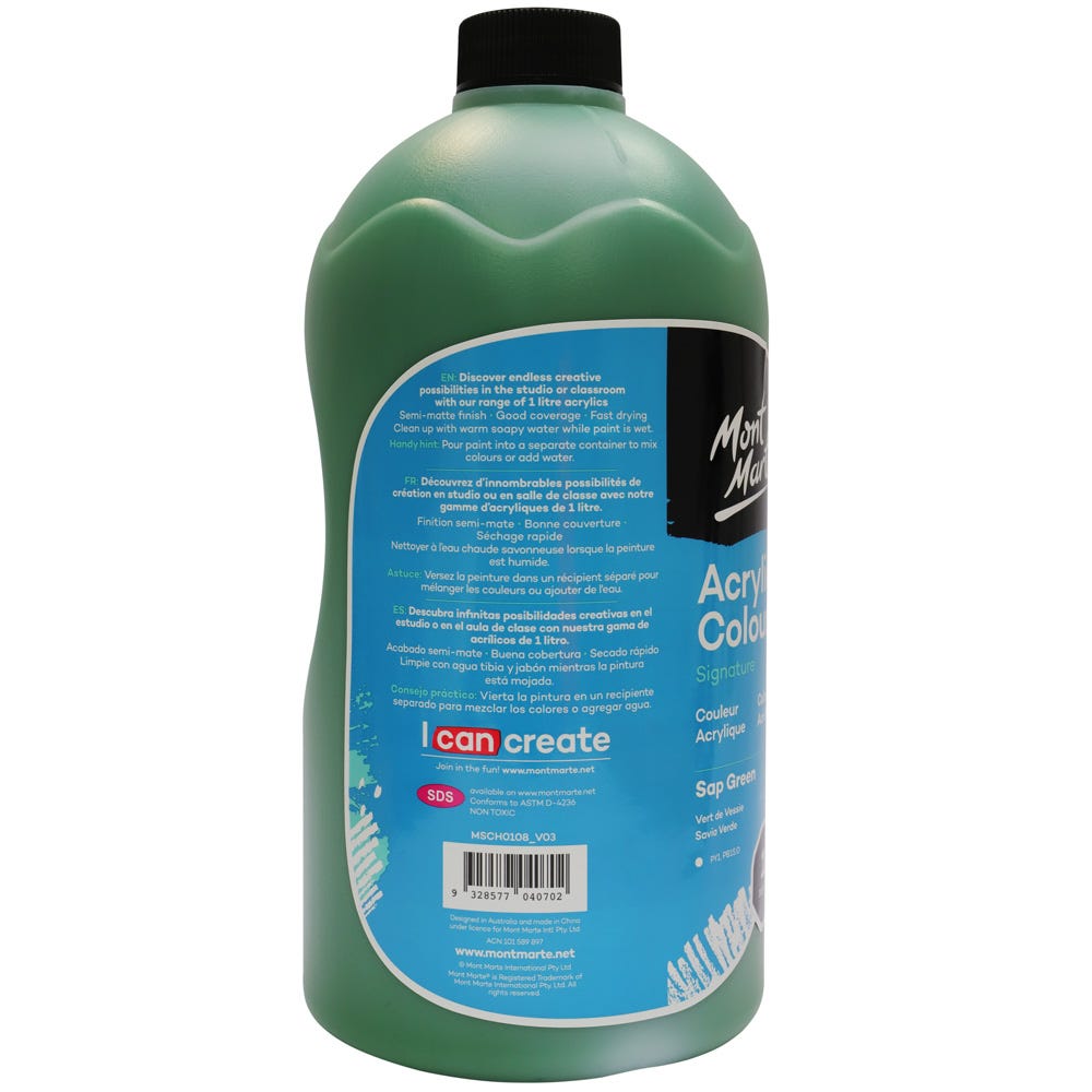 Mont Marte Acrylic Colour Signature 1L 33 8 Us Fl Oz Bottle Sap Green