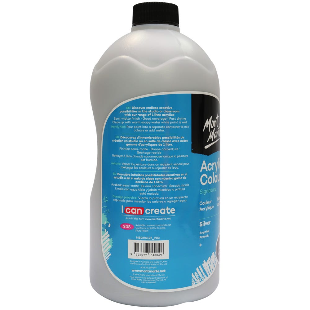 Mont Marte Acrylic Colour Signature 1L 33 8 Us Fl Oz Bottle Silver
