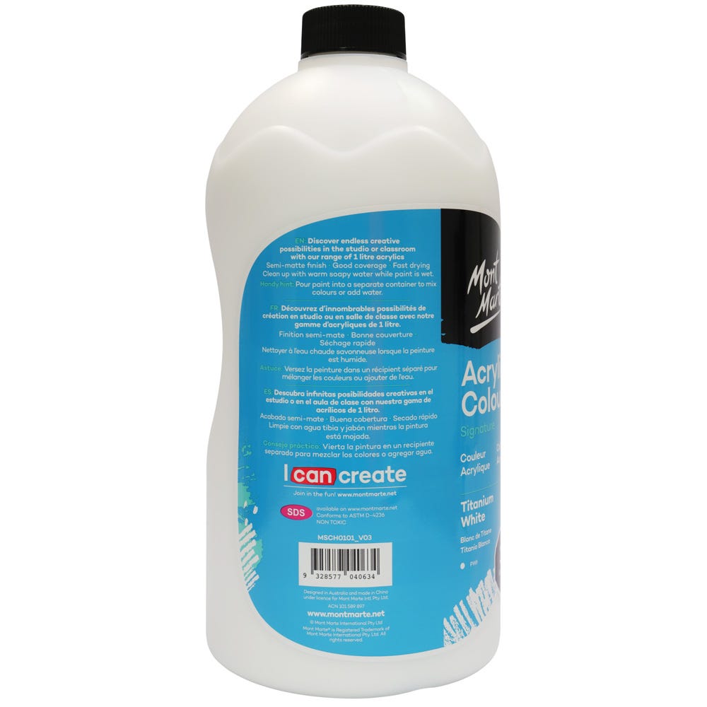 Mont Marte Acrylic Colour Signature 1L 33 8 Us Fl Oz Bottle Titanium White